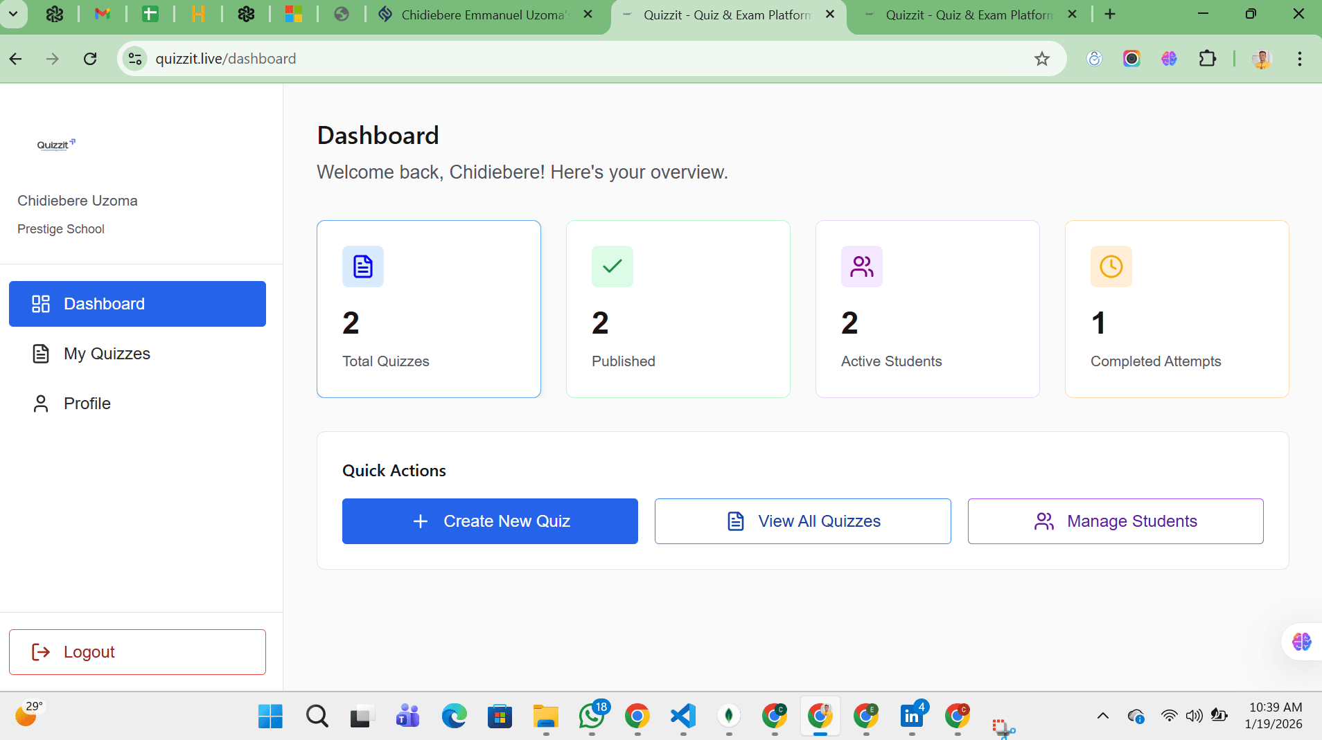 Online Quiz Management Application